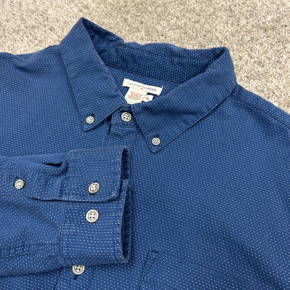 Carbon 2 Cobalt Button Down Shirt XL Blue Micro Dot Cotton Style 133359